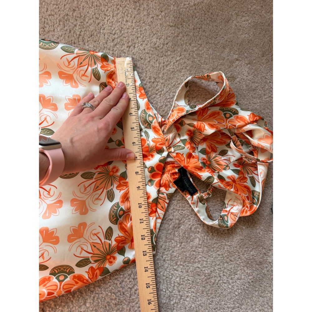 House of Harlow Midi Dress Floral Cutout Satin Slip Sleeveless Orange Size Small - Picture 9 of 10